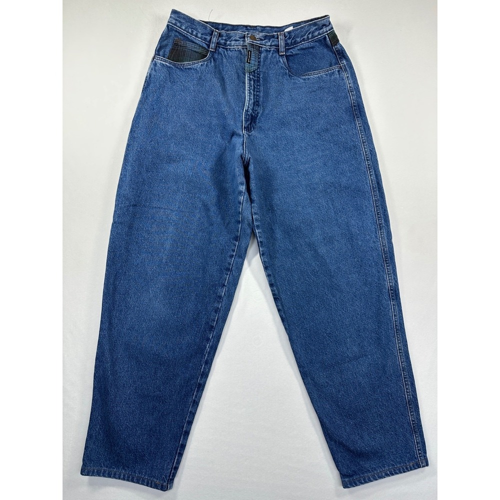 Vtg Rocky Mountain Jeans 30 Blue Plaid Yoke High Waist‎ Western Vintage 90s USA